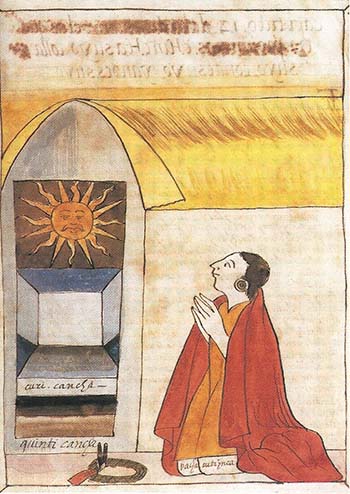 Inca Pachacútec rezando a Inti, el dios del Sol. 